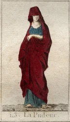 Representation of the Deity of Modesty, a Young Woman with a Face Covered with a Veil. From 