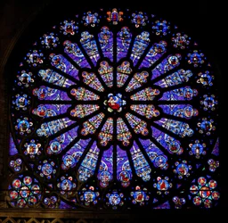 Rose window with nineteenth-century glass after a medieval design