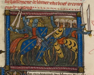 Christian and Saracen armies in battle, illustration from 