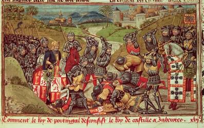 Juan I of Avis beating Juan I of Castile in the Battle of Aljubarrota, Portugal