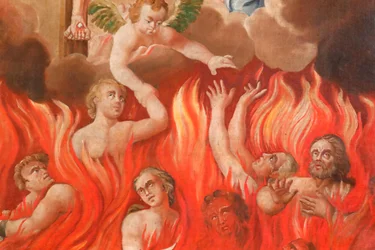 Saint-Nicolas de Veroce Church. Last Judgment: The Hell. A Group of the Saved. Painting. France.