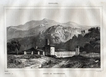 Santa Maria di Vallombrosa Benedictine abbey located in the municipality of Reggello, in Tuscany - Vallombrosa Abbey - Engraving from 