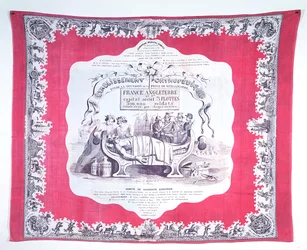 Scarf caricaturing Russia sickened by greed and ambition during the Crimean War, c. 1856