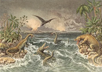 Scene of the primitive world during the secondary period