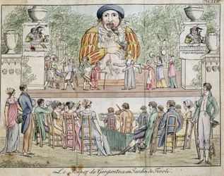 Scene of the dinner of Gargantua with public, attraction of the garden of Tivoli, c. 1805