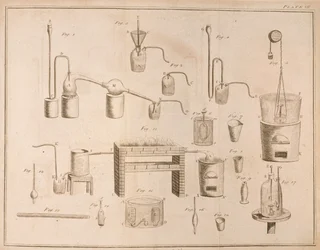 Scientific Equipment, from The Elements of Chemistry by Antoine Laurent de Lavoisier engraved by D. Lizars