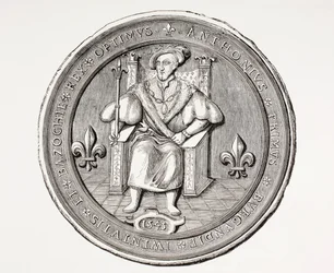 Seal of the King of the Basoche, the leader of the guild of legal clerks of the Paris court system, from Les Arts au Moyen Age, published 1873