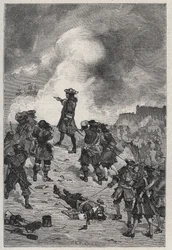 Sebastian the Prestre seigneur of Vauban (1633-1717), marechal of France defends Brest against an attack by the English fleet in 1695 - engraving in 