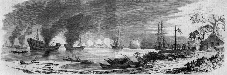 Second Opium War: Chinese Junks Loaded with Incendiary Materials Launched Against the English and French Fleets