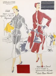 Sketches and fabric swatches, from 