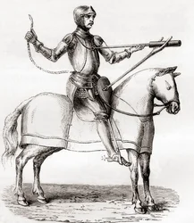 Soldier on Horseback Using a Hand Held Bombard, Late 14th and Early 15th Centuries, After a Drawing from the Manuscript of Marianus Jacobus, from Les Merveilles de la Science, Published c.1870