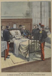 Spanish General Jose de Bascaran visiting wounded cuirassiers in the name of King Alfonso XIII at the Val-de-Grace military hospital in Paris