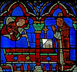 St Cheron Window: Appears to an Abbot at His Tomb