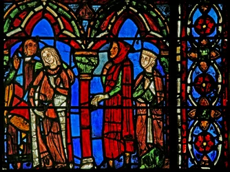 St Cheron window: his fiancée leaves with her parents