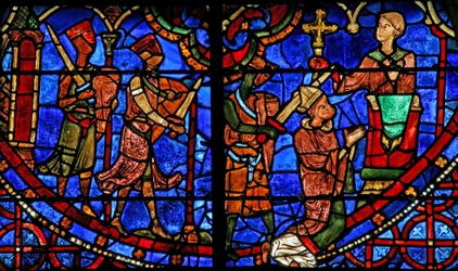 St Thomas Becket praying before he is murdered by 3 knights