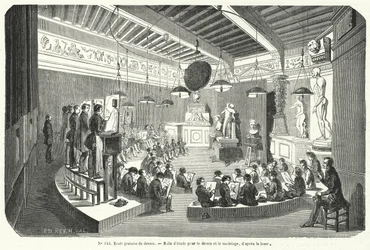 Students in a Class in a Free School of Drawing, France (engraving)