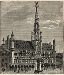 System of lightning rods at the Brussels City Hall in the 19th century - Engraving in 