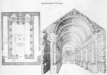 Temple de la Fontaine, illustration from Discours historial de lantique et illustre cite de Nismes by Jean Poldo d