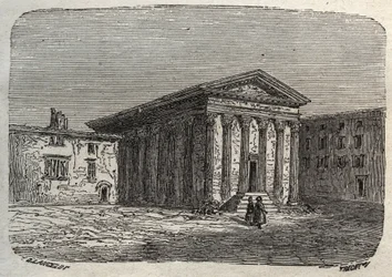 Temple of Augustus and Livie in Vienna, in the French department of Isere (Roman temple) - engraving in 