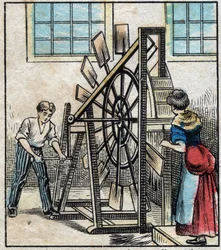 Textile, Linen. Tillage of the Flax to Make the Straw Fall by Means of the Mills and Thus Obtain the Filasse. Engraving. Epinal imaging late 19th century.
