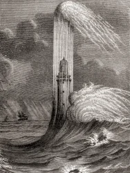 The 18th century Eddystone Lighthouse, built by John Rudyard, Eddystone Rocks, near Rame Head, England, from 