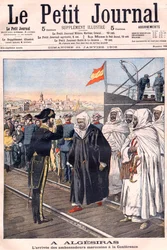 The Arrival of the Moroccan Ambassadors, including Sidi-Mohammed Torres to the Algeciras Conference, from Le Petit Journal, January 1906 - International conference of European powers and the United States held to discuss relationship of France with Morocco