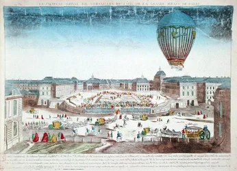 The Balloon Voyage of Francois Pilatre de Rozier (1754-96) over the Chateau de Versailles, 23rd June
