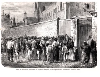 The Capuchins of rue de la Sante Distributing the Daily Soup to the Poor, from Le Monde Illustre, 1860