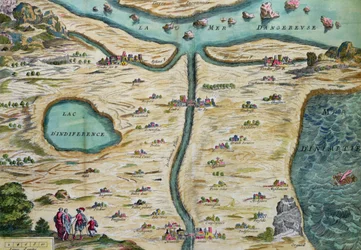 The Carte du Tendre, a map of an imaginary country, from volume II of Clelie written by Mademoiselle de Scudery, engraved by Francois Chauveau (1613-76) 1656