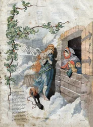 The Cicada and the Ant. Fables by Jean de La Fontaine (1621-95). Illustration by Michelet SC. late 19th century.