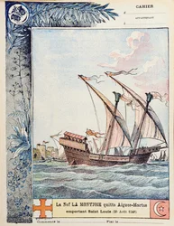 The Departure of Saint Louis in his ship the Montjoie from Aigues-Mortes on 25th August 1248, cover illustration of a school exercise book, c.1900