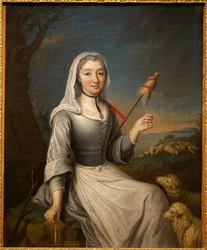 The Duchess of Villars (?) in a bergere holding a cattail