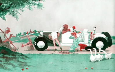 The Fateful Breakdown - If Agriculture Lacks Arms, Motoring Does Not Lack Legs - Illustration from La Vie Parisienne