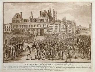 The Heads of Launay and Flesselles Promenaded before the Hotel de Ville