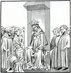 The King of the Franks Dictates the Salic Law, after a Miniature in the Chronicles of St. Denis