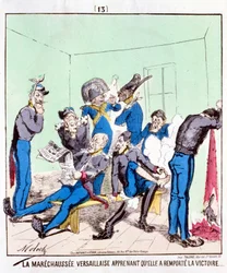 The Maréchaussée Versailles learns that she won the victory... Cartoon about the Paris Commune, circa 1870