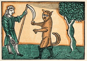 The Master Cat or Puss in Boots from Histories or Tales of Past Times Told by Mother Goose, With Morals, by M. Perrault, pub. 1925 (hand coloured woodblock print)
