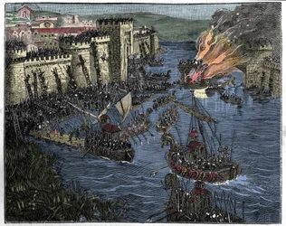 The Normans, Led by Rollo, Besieged Paris in 885, Illustration from France and the French through the Century, 1884