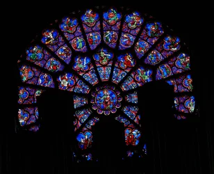 The North Rose window depicting the signs of the zodiac, the vices and virtues and the 12 Apostles
