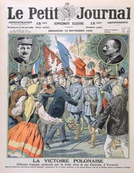 The Polish Victory, French officers being acclaimed by the crowd in the Central Street in Warsaw, cover illustration of Le Petit Journal, 12th September 1920
