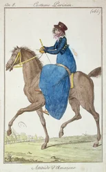 The Pose of the Amazon, fashion plate from Costumes Parisiens