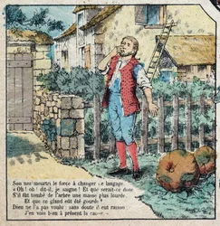 The acorn and the pumpkin. Fables by Jean de La Fontaine (1621-95). Imaging of Epinal from the end of the 19th century.