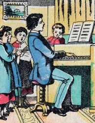 The activities for girls from good families: learning of music - Epinal picture - 19th century