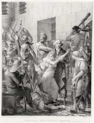 The Bravery of Elisabeth Cazotte Protecting Her Father from the Mob (engraving)