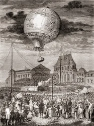 The Flight of the Aérostat Réveillon on 19th of September 1783 by the Montgolfier Brothers at Versailles, France, Before King Louis XVI and Queen Marie Antoinette