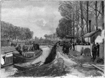 The funicular hauling of boats on the canals in Joinville le Pont, following the Maurice Levy system