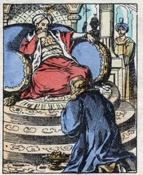 The sultan is amazed by the diamonds Aladdin offers him to ask for his daughter