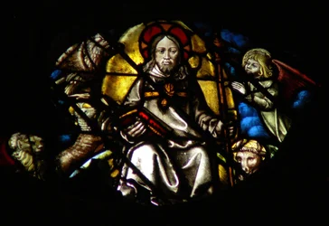 The West Rose Window Depicting a Scene from the Book of Revelation: Book is Given to the Lamb