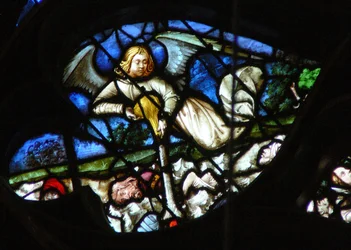 The West Rose Window Depicting a Scene from the Book of Revelation: Third Vial is Poured Upon the Rivers and Streams