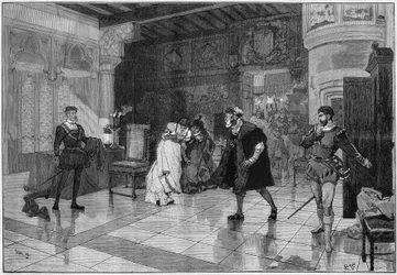Theatrical representation: Hernani by Victor Hugo (1802-1885), act I scene 3. Paris, Comedie Francaise
